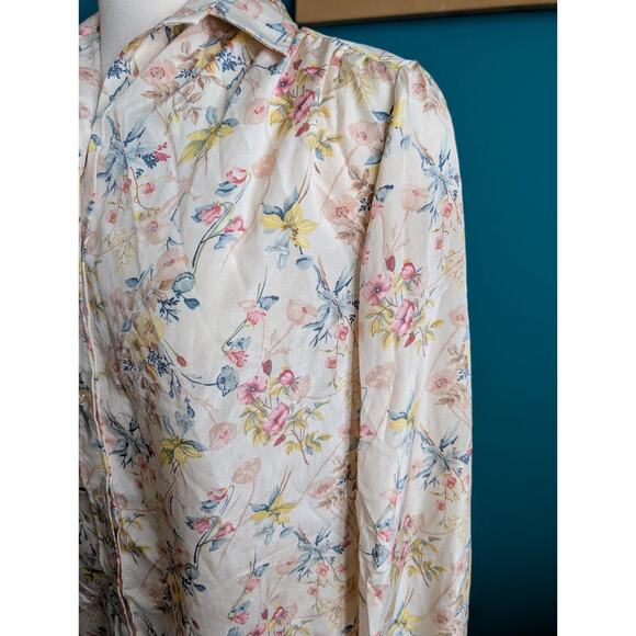 Vintage 70s floral silky blouse pastel spring button up top - Picture 2 of 6